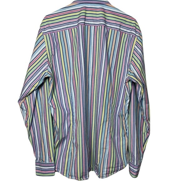 Mens Button DownDress Shirt Belucci Tessuto Italiano Size XL Vertical Stripe u - Picture 2 of 5